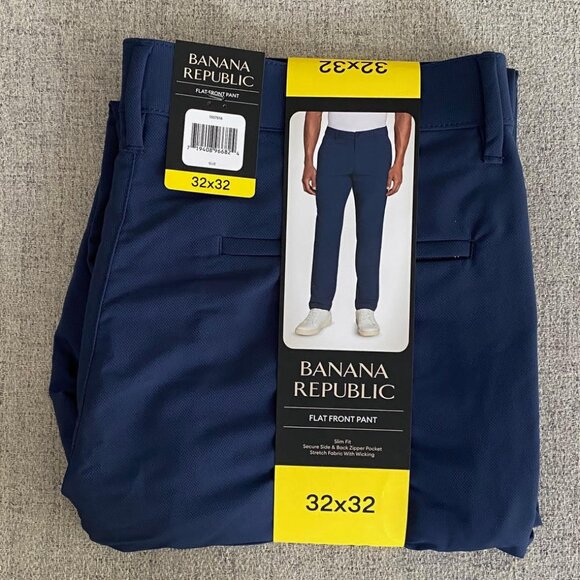 NWT Banana Republic Men's Slim Fit Stretch Flat Front Pant, Blue 32x32, 40x30 - Picture 1 of 4